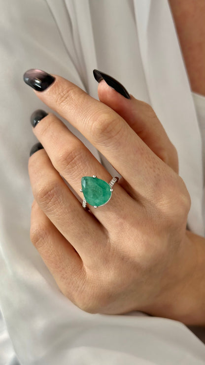 Natural Emerald Diamond Ring Size 7 14k White Gold 7.17 TCW Certified $4,975 401576