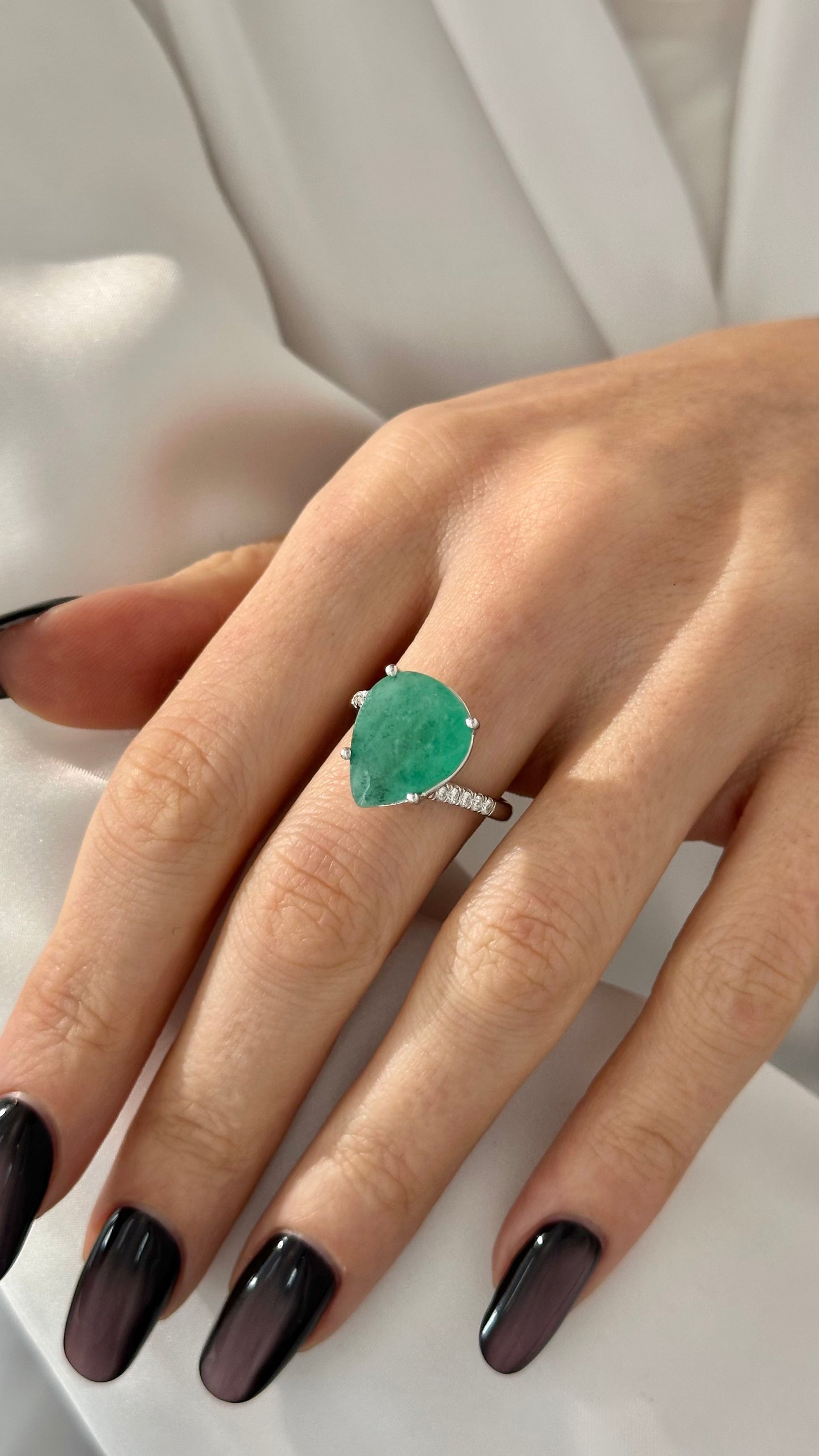 Natural Emerald Diamond Ring Size 7 14k White Gold 7.17 TCW Certified $4,975 401576