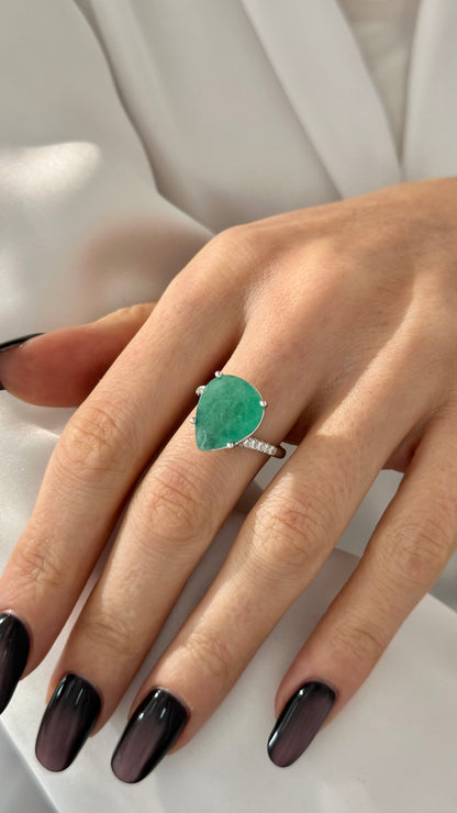 Natural Emerald Diamond Ring Size 7 14k White Gold 7.17 TCW Certified $4,975 401576