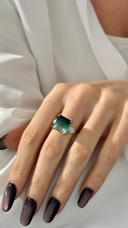Natural Tourmaline Diamond Ring Size 7 14k W Gold 8.5 TCW Certified $6,975 401542