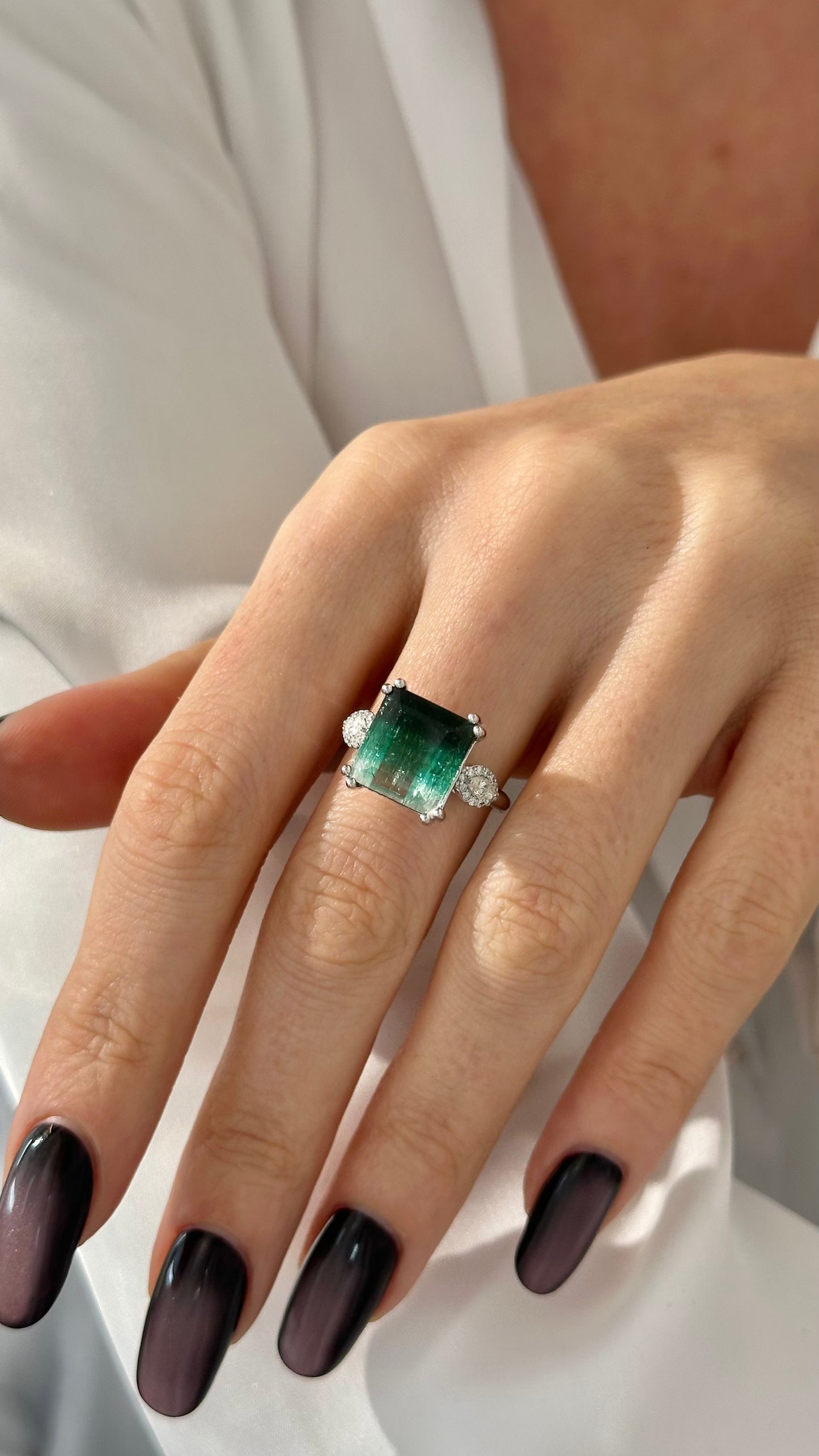 Natural Tourmaline Diamond Ring Size 7 14k W Gold 8.5 TCW Certified $6,975 401542