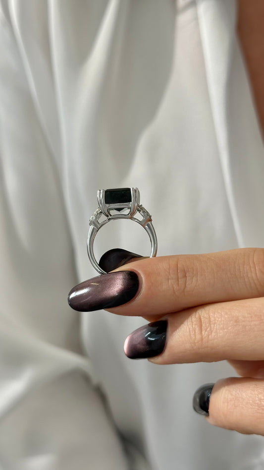 Natural Tourmaline Diamond Ring Size 7 14k W Gold 8.5 TCW Certified $6,975 401542