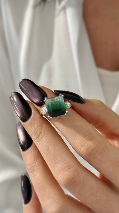 Natural Tourmaline Diamond Ring Size 7 14k W Gold 8.5 TCW Certified $6,975 401542