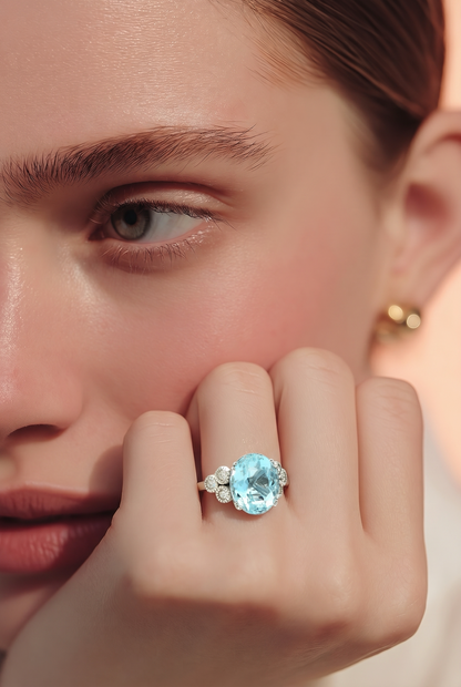 Natural Aquamarine Diamond Ring Size 7 14k Gold 7.42 TCW Certified $4,950 601208