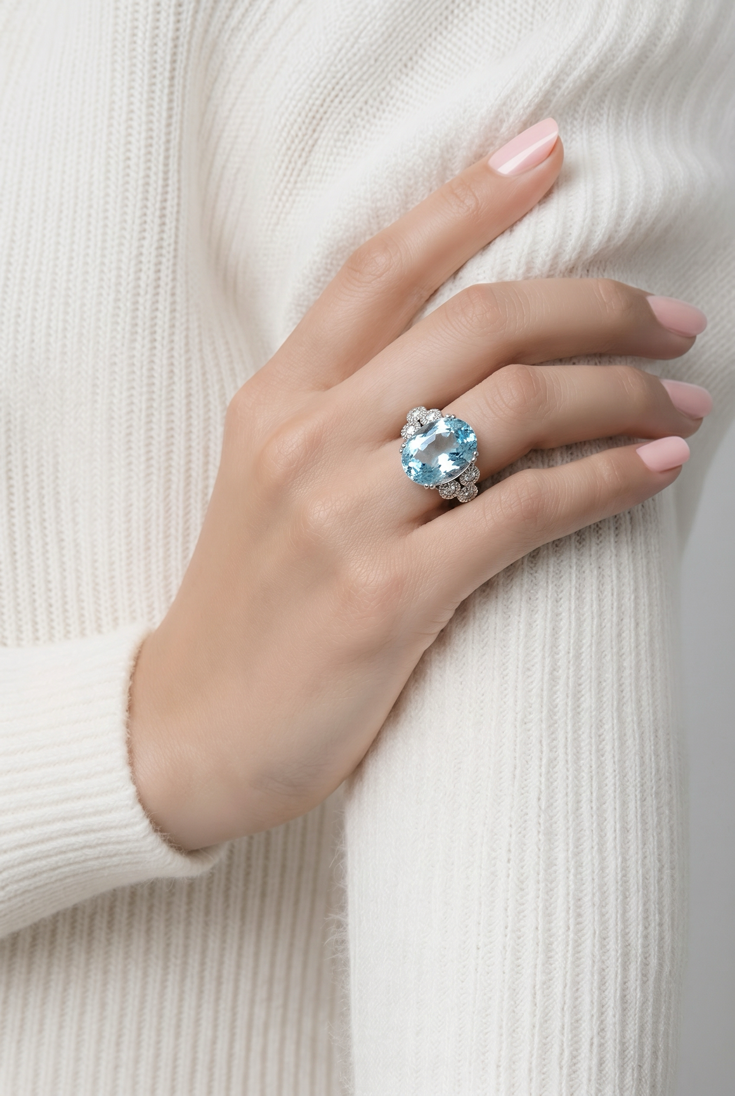 Natural Aquamarine Diamond Ring Size 7 14k Gold 7.42 TCW Certified $4,950 601208
