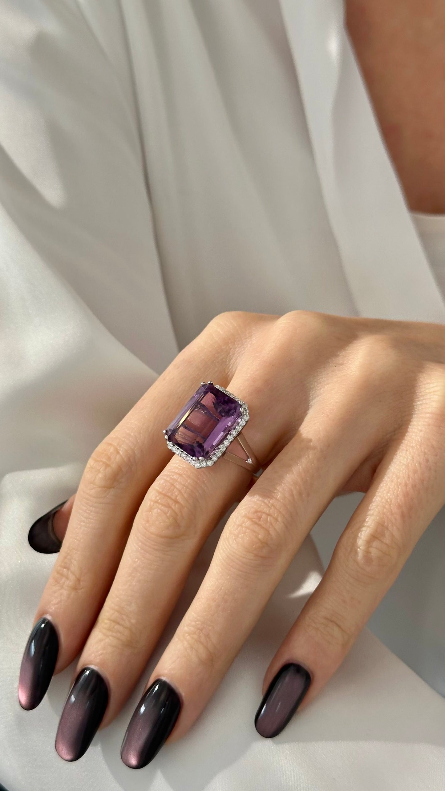 Natural Amethyst Diamond Ring Size 6.5, 14k Gold 12.48 TCW Certified $4,950 409159