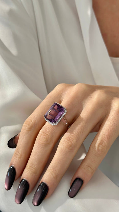 Natural Amethyst Diamond Ring Size 6.5, 14k Gold 12.48 TCW Certified $4,950 409159