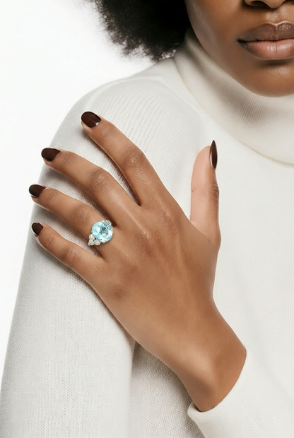 Natural Aquamarine Diamond Ring Size 7 14k Gold 7.42 TCW Certified $4,950 601208