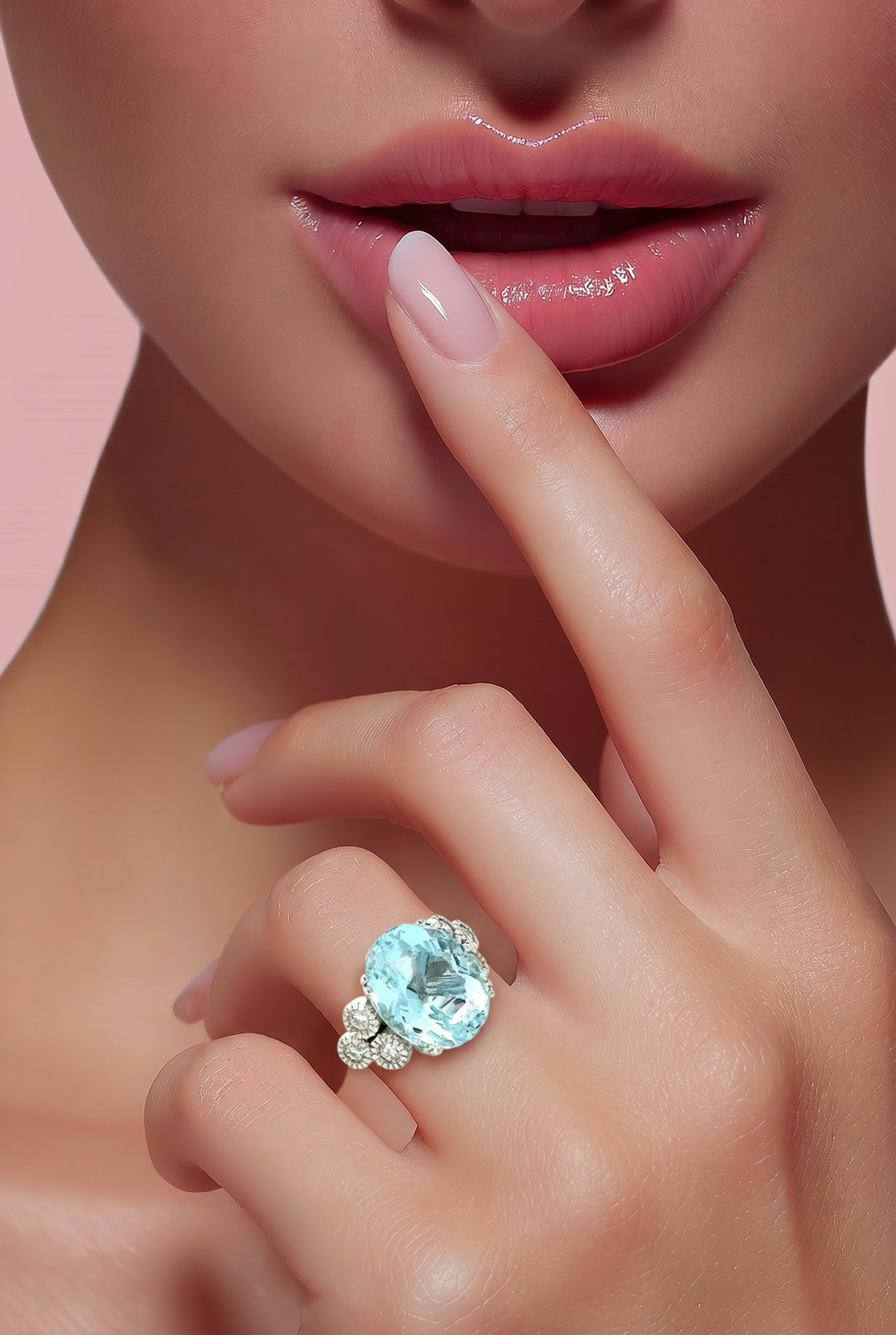 Natural Aquamarine Diamond Ring Size 7 14k Gold 7.42 TCW Certified $4,950 601208