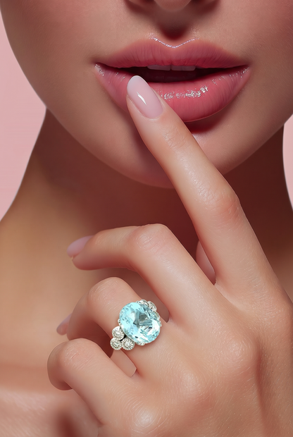 Natural Aquamarine Diamond Ring Size 7 14k Gold 7.42 TCW Certified $4,950 601208