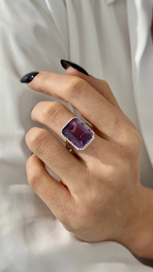 Natural Amethyst Diamond Ring Size 6.5, 14k Gold 12.48 TCW Certified $4,950 409159