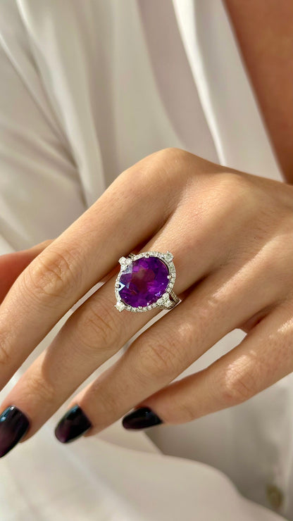 Natural Amethyst Diamond Ring Size 6.5, 14k Gold 8.83 TCW Certified $4,950 409157