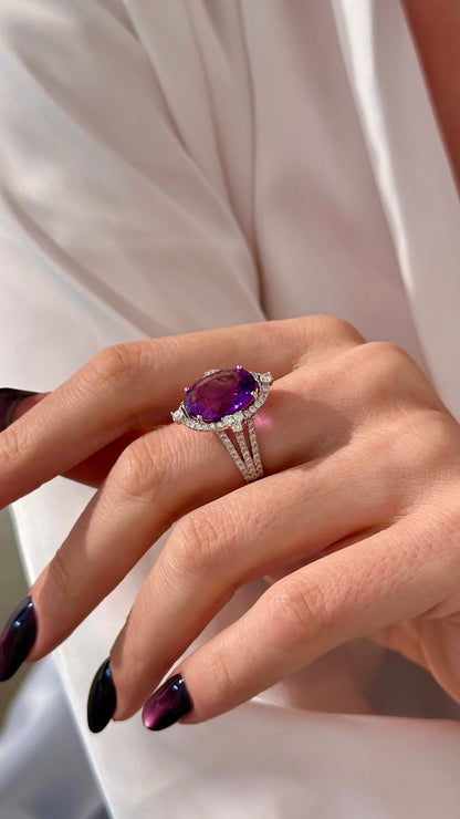 Natural Amethyst Diamond Ring Size 6.5, 14k Gold 8.83 TCW Certified $4,950 409157