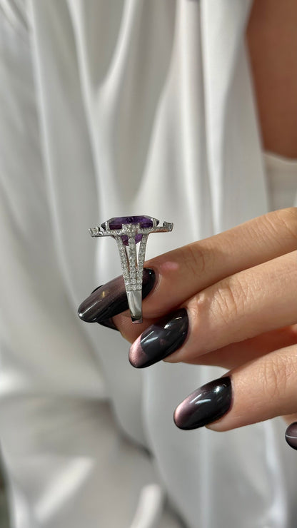 Natural Amethyst Diamond Ring Size 6.5, 14k Gold 8.83 TCW Certified $4,950 409157