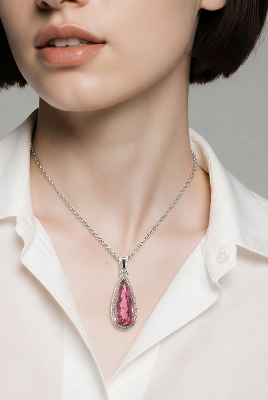 Natural Tourmaline Diamond Necklace 18" 14k Gold 3.78 TCW Certified $4,950 601369