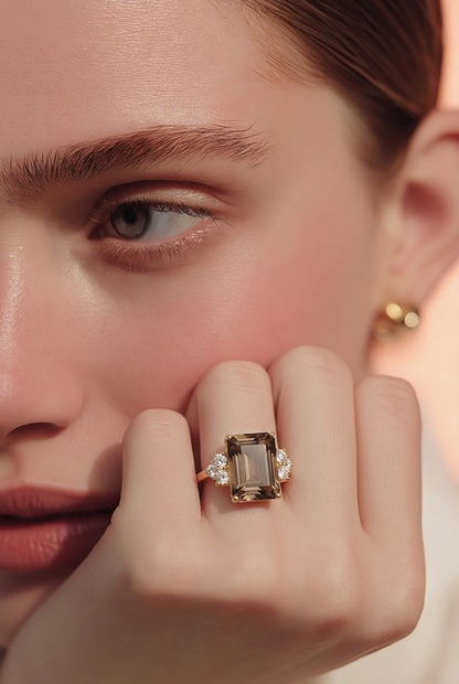 Natural Smokey Quartz Diamond Ring Size 7 14k Gold 15.09 TCW Certified $6,950 604481