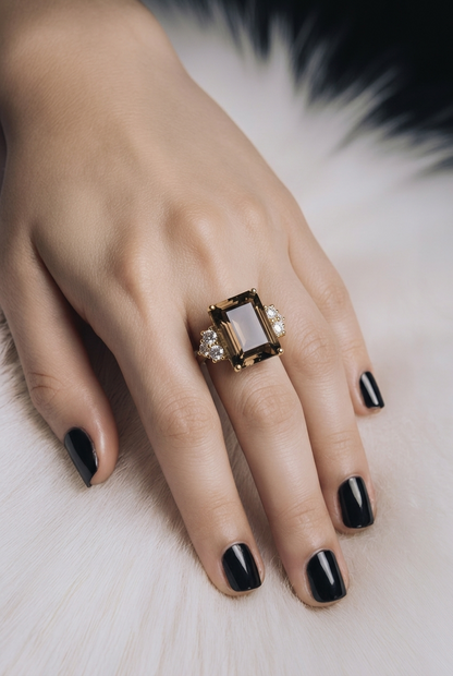 Natural Smokey Quartz Diamond Ring Size 7 14k Gold 15.09 TCW Certified $6,950 604481