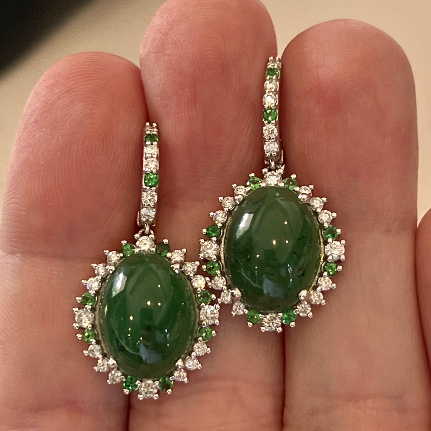 Garnet Tsavorite & Diamond Earrings 14k WG 22.44 TCW Certified $6,950 311038