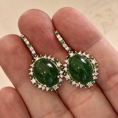 Garnet Tsavorite & Diamond Earrings 14k WG 22.44 TCW Certified $6,950 311038