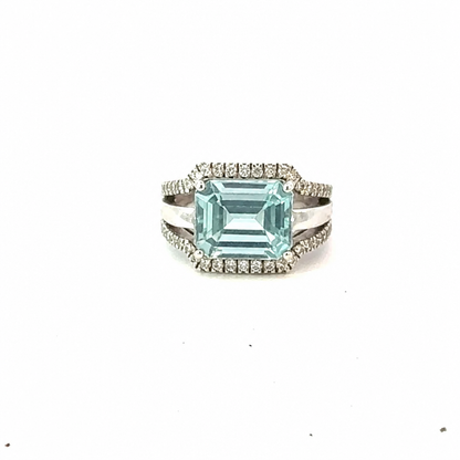 Natural Aquamarine Diamond Ring Size 6 14k Gold 4.66 TCW Certified $5,975 216190