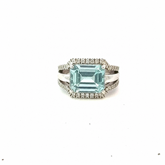 Natural Aquamarine Diamond Ring Size 6 14k Gold 4.66 TCW Certified $5,975 216190