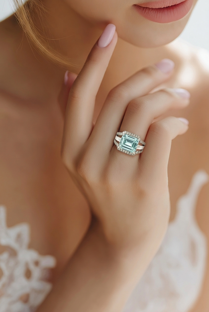 Natural Aquamarine Diamond Ring Size 6 14k Gold 4.66 TCW Certified $5,975 216190