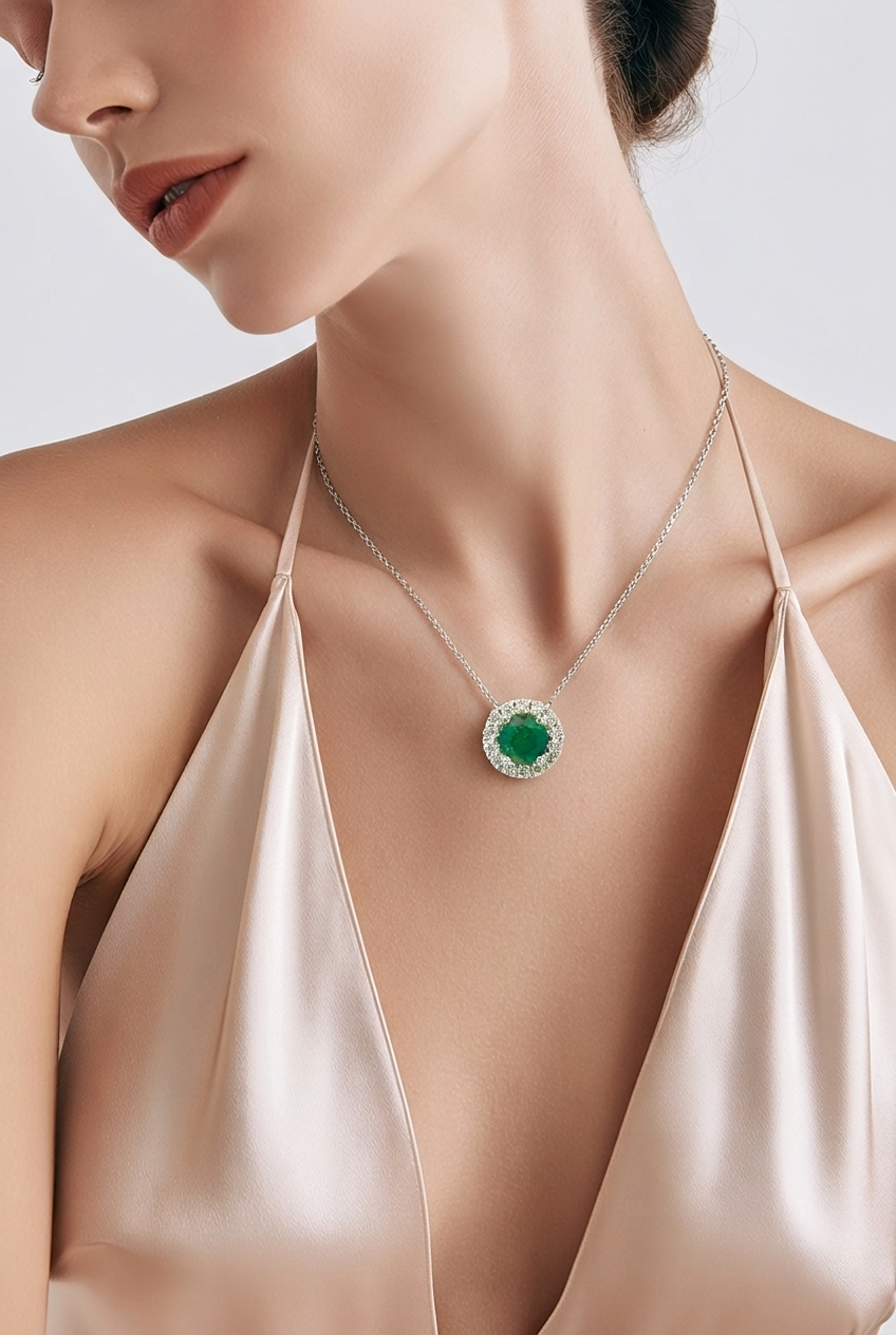 Natural Emerald Diamond Necklace 17" 14k Gold 2.07 TCW Certified $3,950 508580