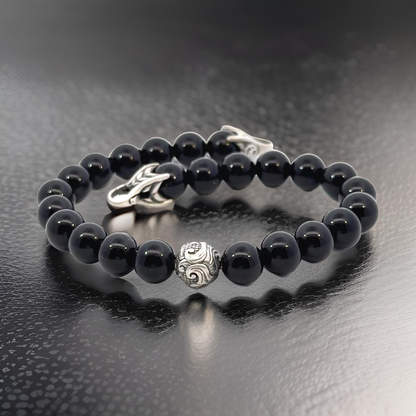 David Yurman Estate Onyx Carved Prayer Beads Bracelet 8.5" Silver DY532