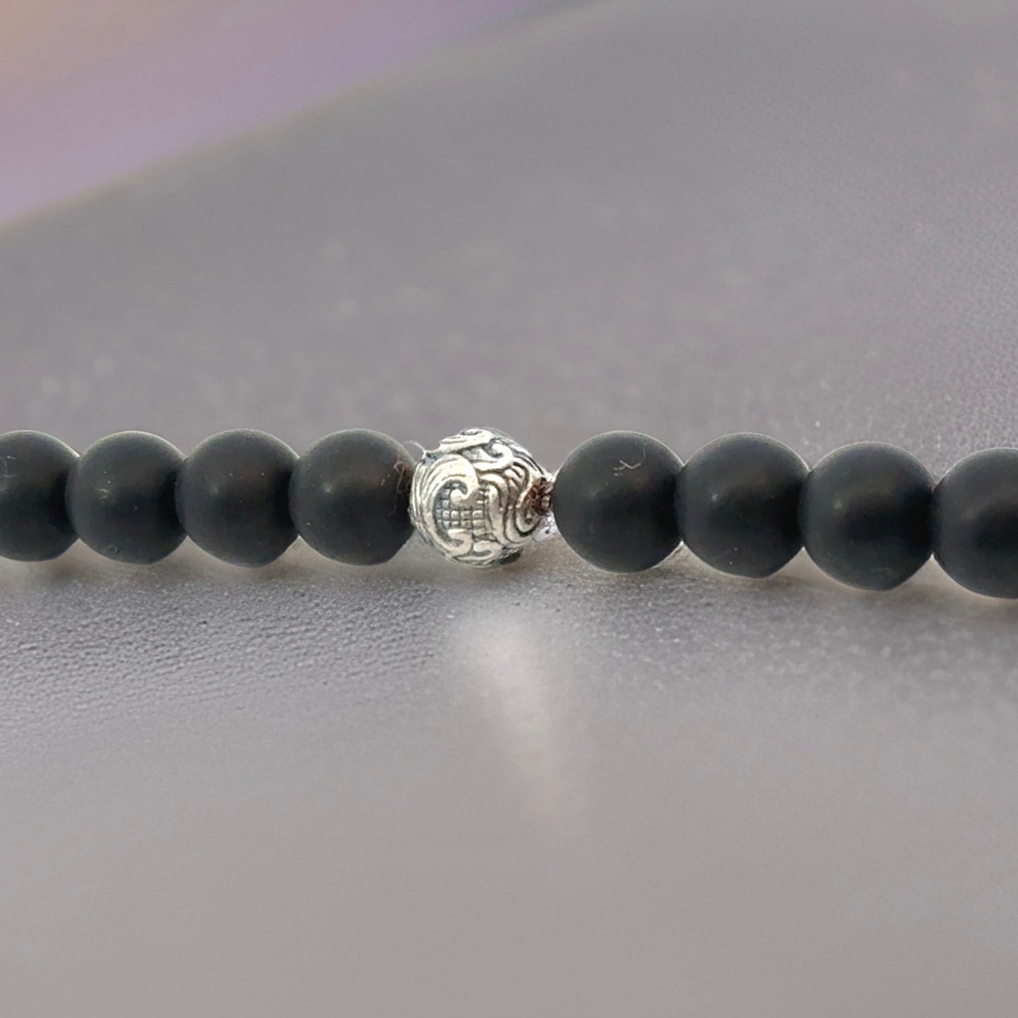David Yurman Estate Matte Onyx Carved Prayer Beads Bracelet 8.5" Silver DY533