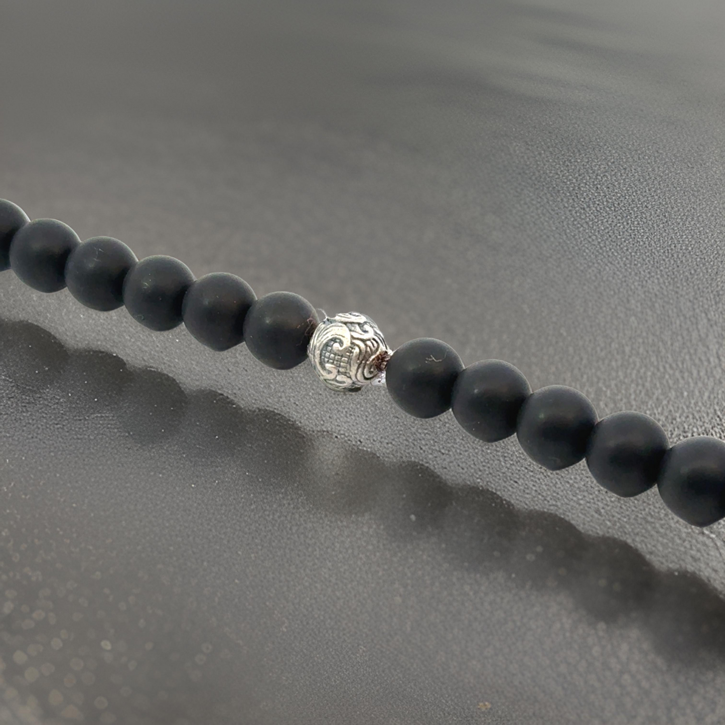 David Yurman Estate Matte Onyx Carved Prayer Beads Bracelet 8.5" Silver DY533