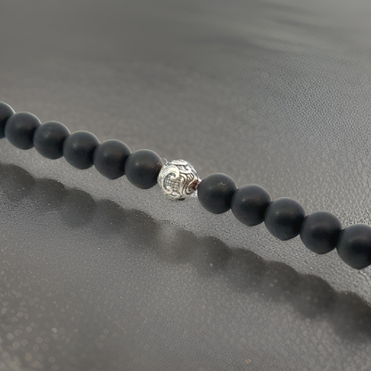 David Yurman Estate Matte Onyx Carved Prayer Beads Bracelet 8.5" Silver DY533