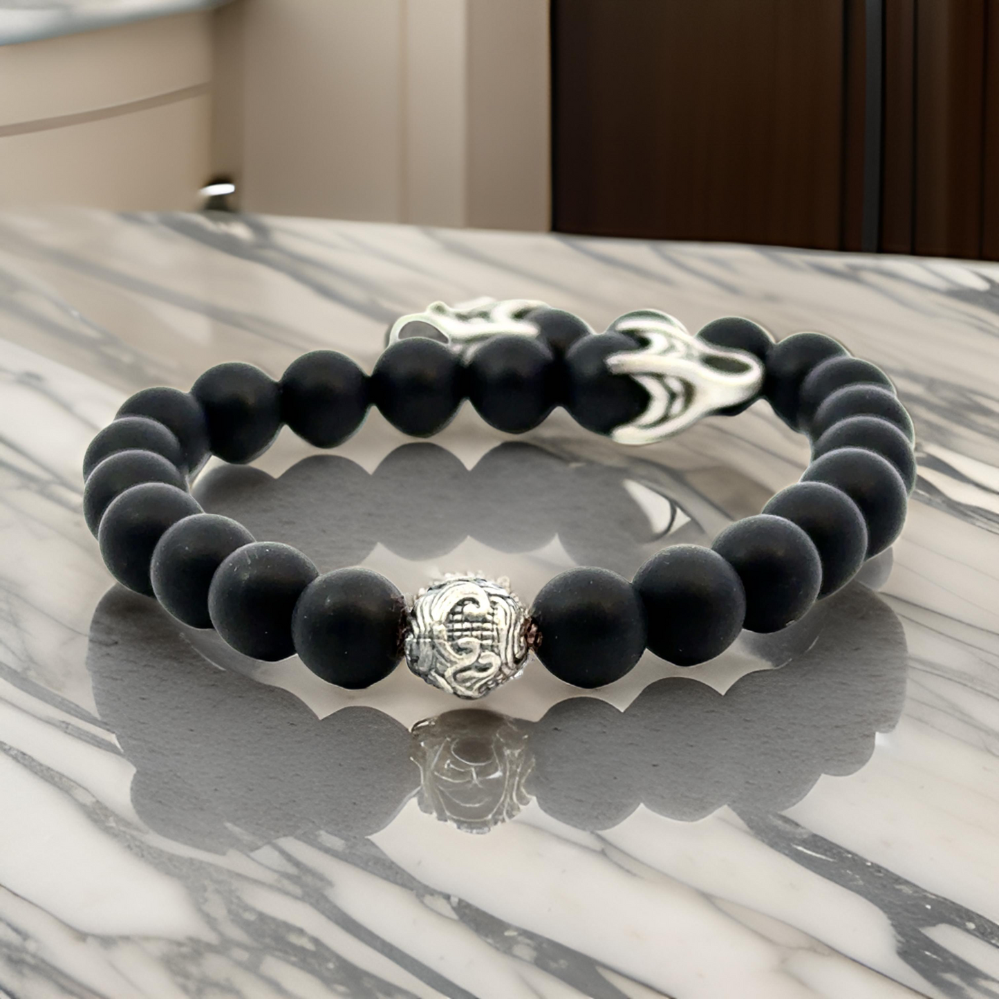 David Yurman Estate Matte Onyx Carved Prayer Beads Bracelet 8.5" Silver DY533