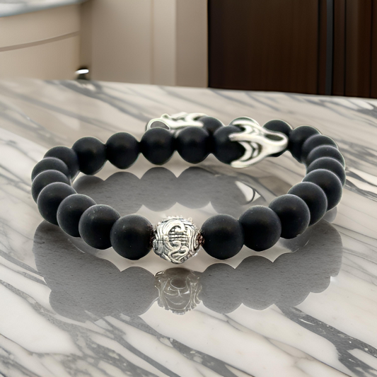 David Yurman Estate Matte Onyx Carved Prayer Beads Bracelet 8.5" Silver DY533