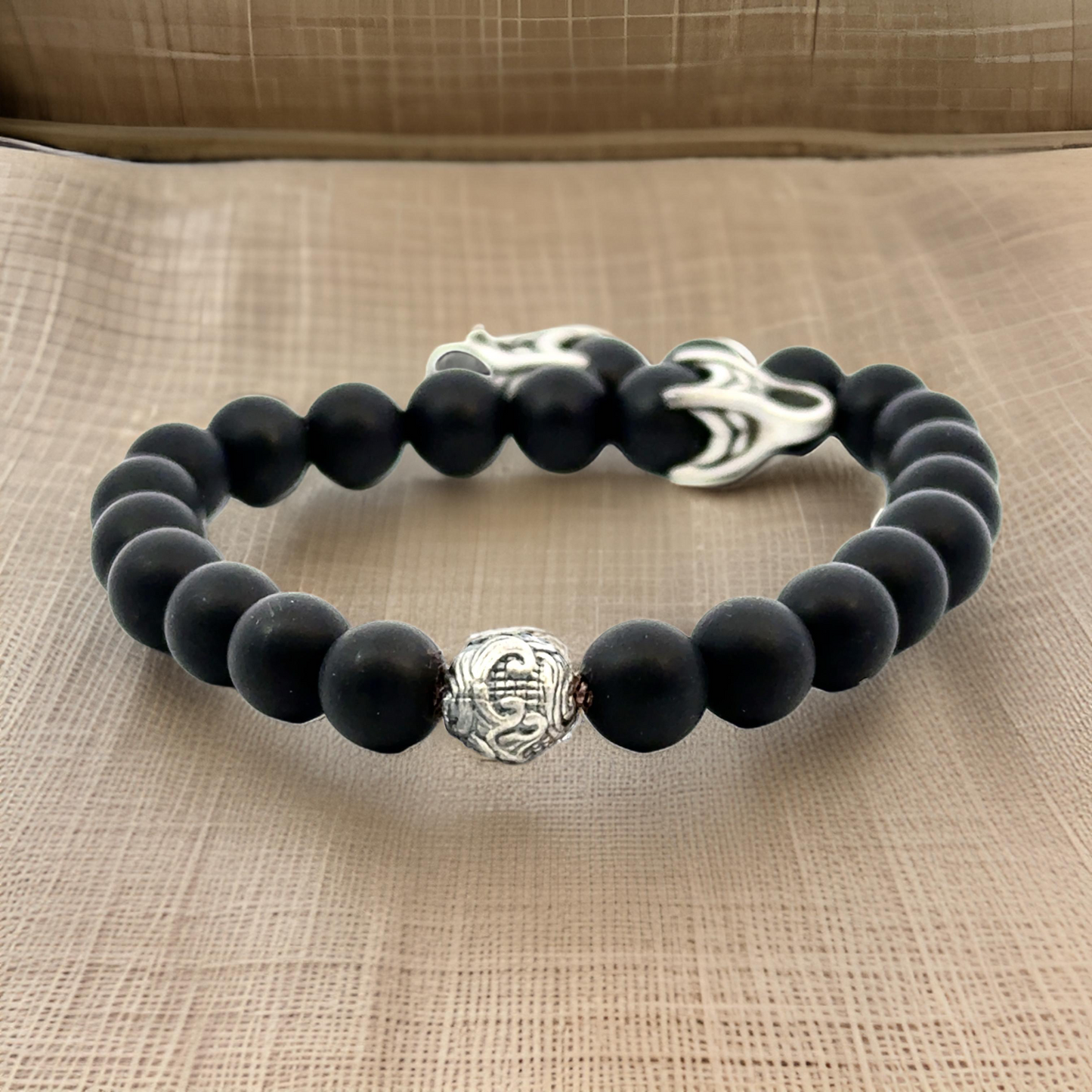 David Yurman Estate Matte Onyx Carved Prayer Beads Bracelet 8.5" Silver DY533