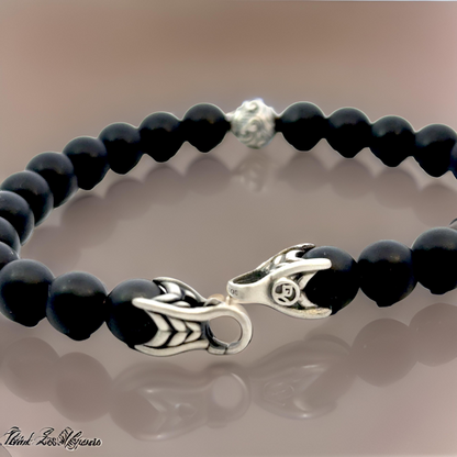 David Yurman Estate Matte Onyx Carved Prayer Beads Bracelet 8.5" Silver DY533
