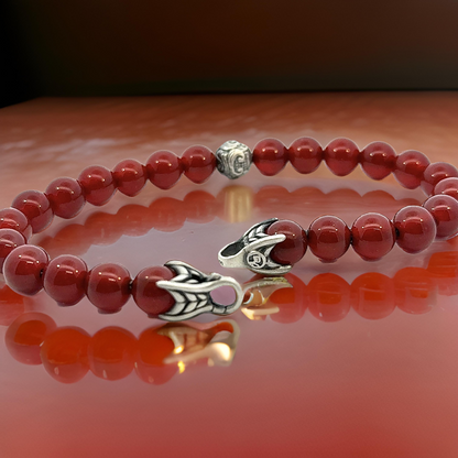David Yurman Carnelian Carved Prayer Beads Bracelet 8" 8 mm Silver Estate DY614