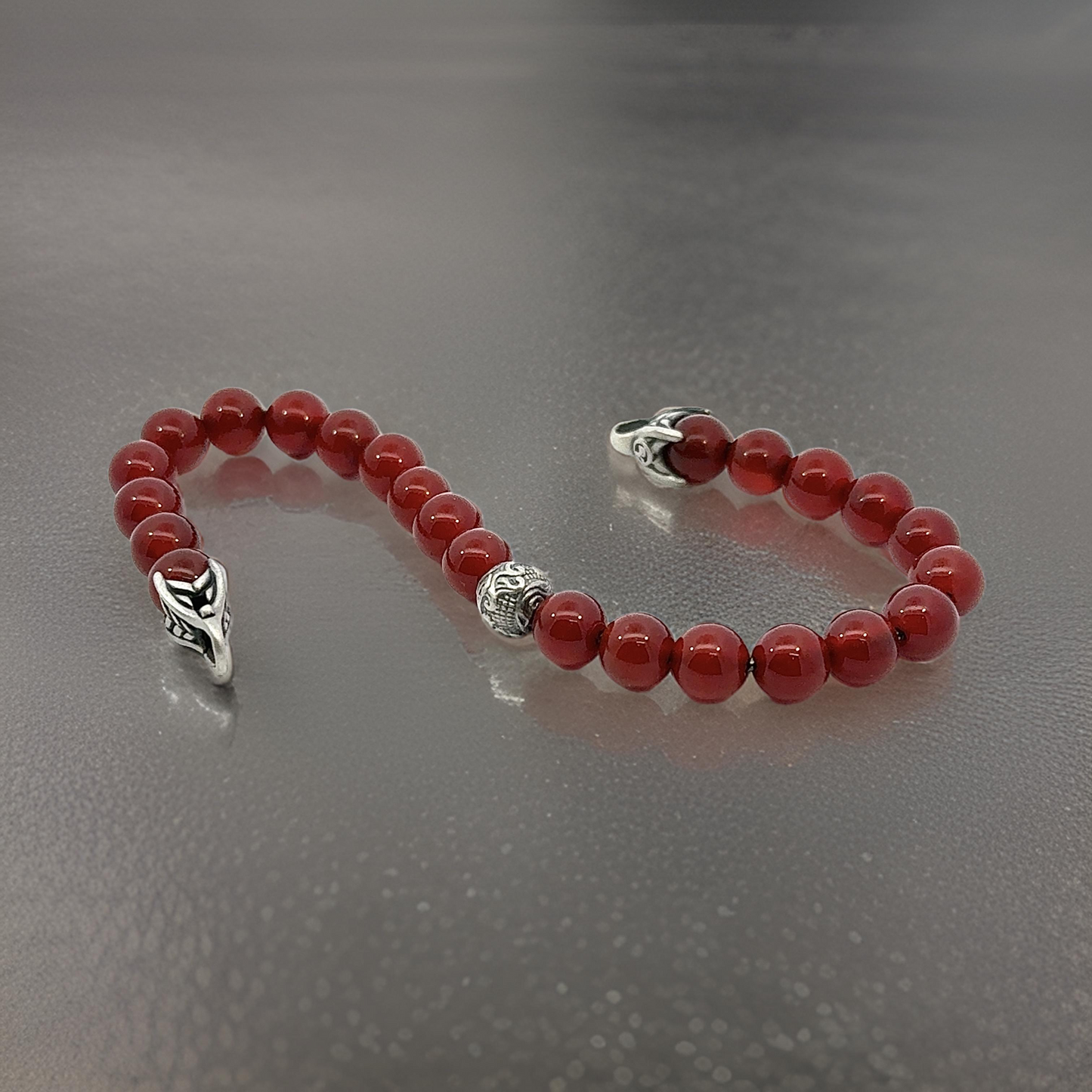 David Yurman Carnelian Carved Prayer Beads Bracelet 8" 8 mm Silver Estate DY614