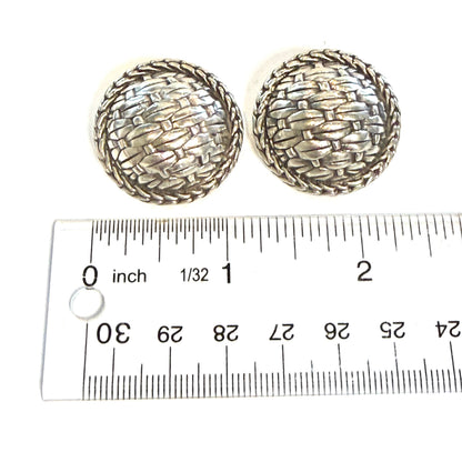 John Hardy Estate Basket Weave Round Clip-on Earrings Sterling Silver JH112