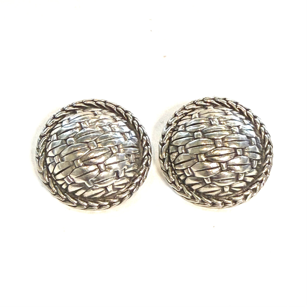 John Hardy Estate Basket Weave Round Clip-on Earrings Sterling Silver JH112