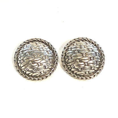 John Hardy Estate Basket Weave Round Clip-on Earrings Sterling Silver JH112