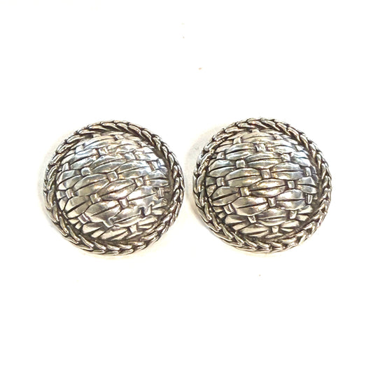 John Hardy Estate Basket Weave Round Clip-on Earrings Sterling Silver JH112