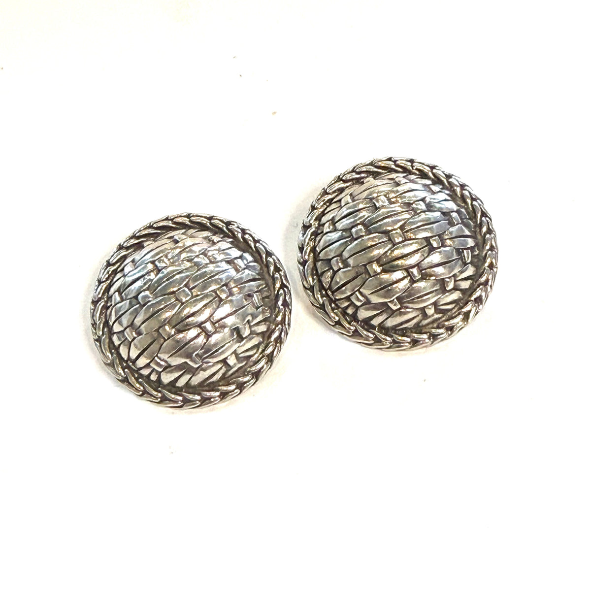 John Hardy Estate Basket Weave Round Clip-on Earrings Sterling Silver JH112