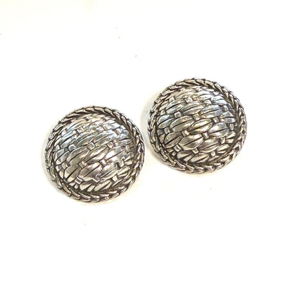 John Hardy Estate Basket Weave Round Clip-on Earrings Sterling Silver JH112