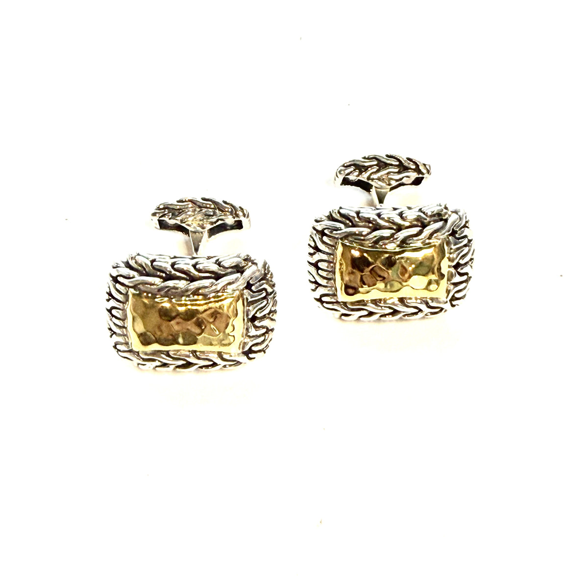 John Hardy Estate Sterling Silver Cufflinks 22K Yellow Gold JH115