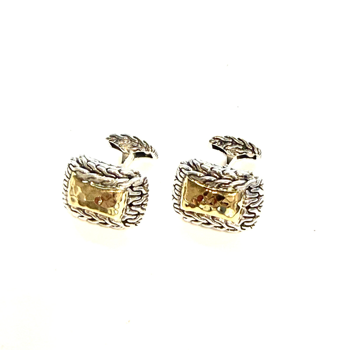 John Hardy Estate Sterling Silver Cufflinks 22K Yellow Gold JH115