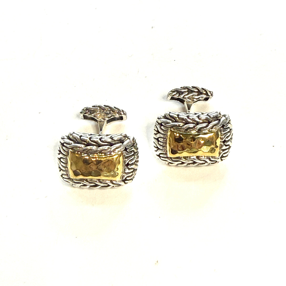 John Hardy Estate Sterling Silver Cufflinks 22K Yellow Gold JH115
