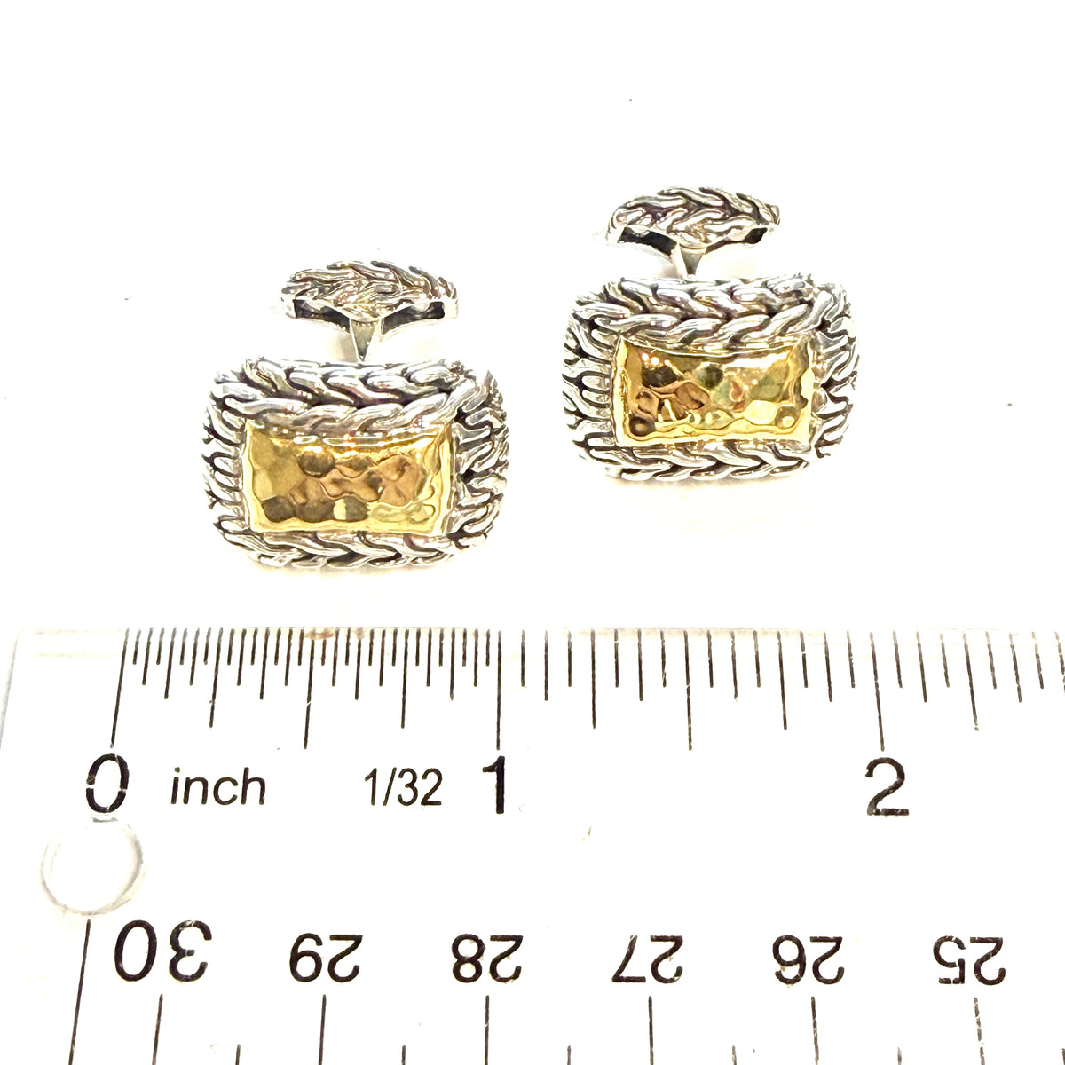 John Hardy Estate Sterling Silver Cufflinks 22K Yellow Gold JH115