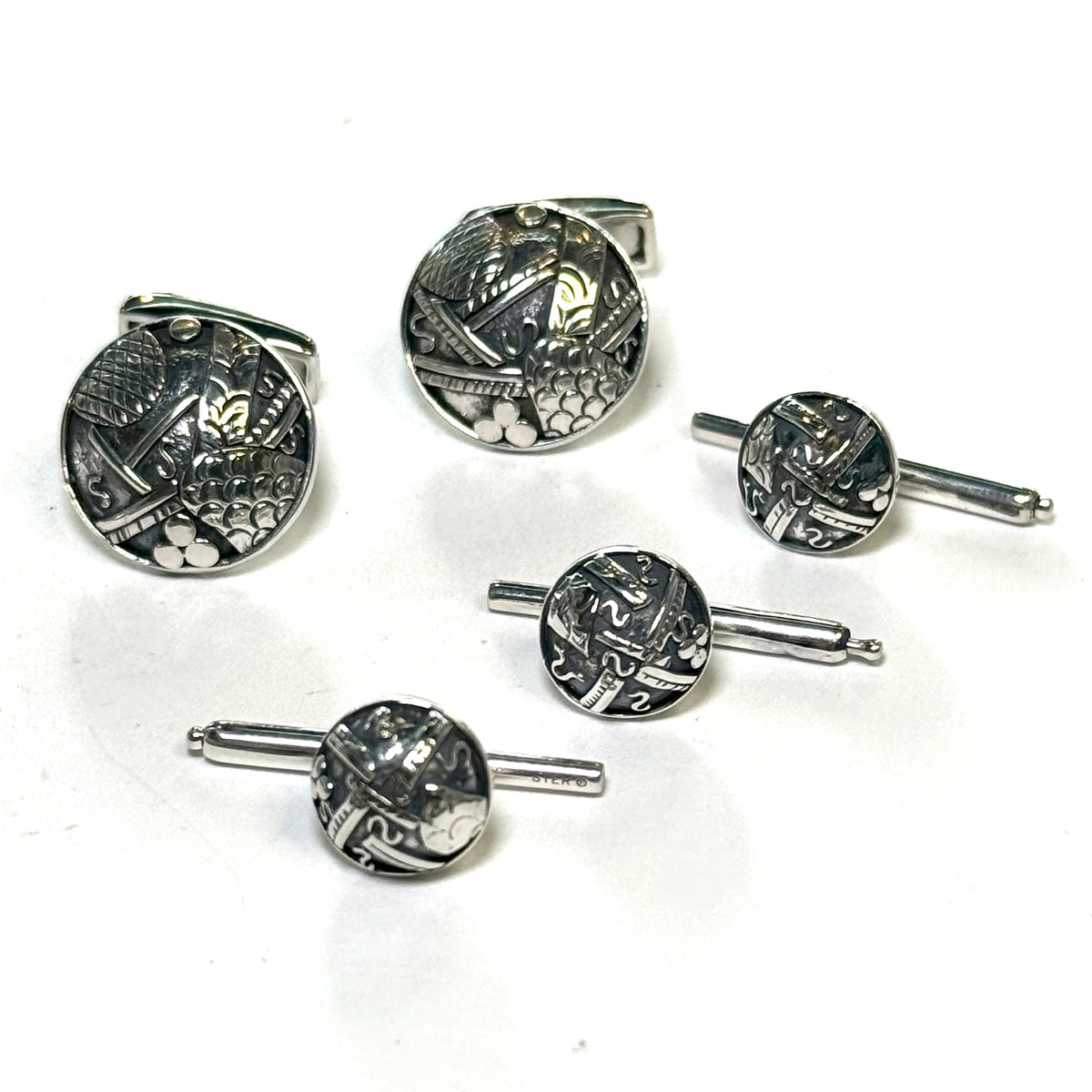 John Hardy Estate Tuxedo Stud & Cufflink Set Sterling Silver JH117