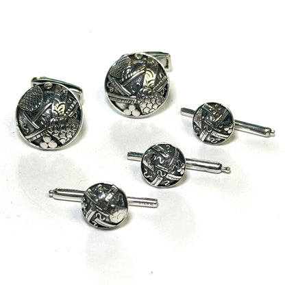 John Hardy Estate Tuxedo Stud & Cufflink Set Sterling Silver JH117