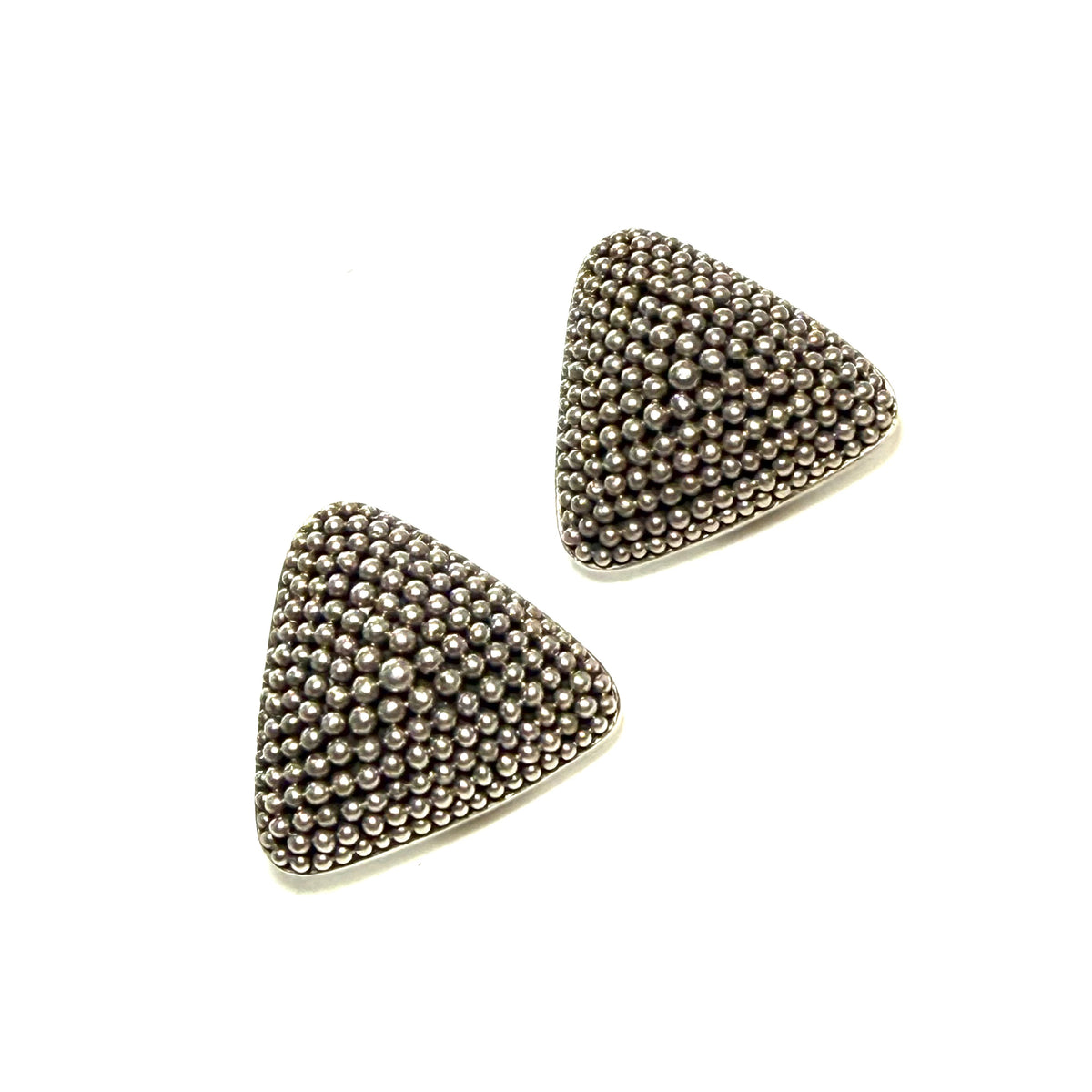 John Hardy Estate Triangular Caviar Bead Clip-On Earrings Sterling Silver JH118